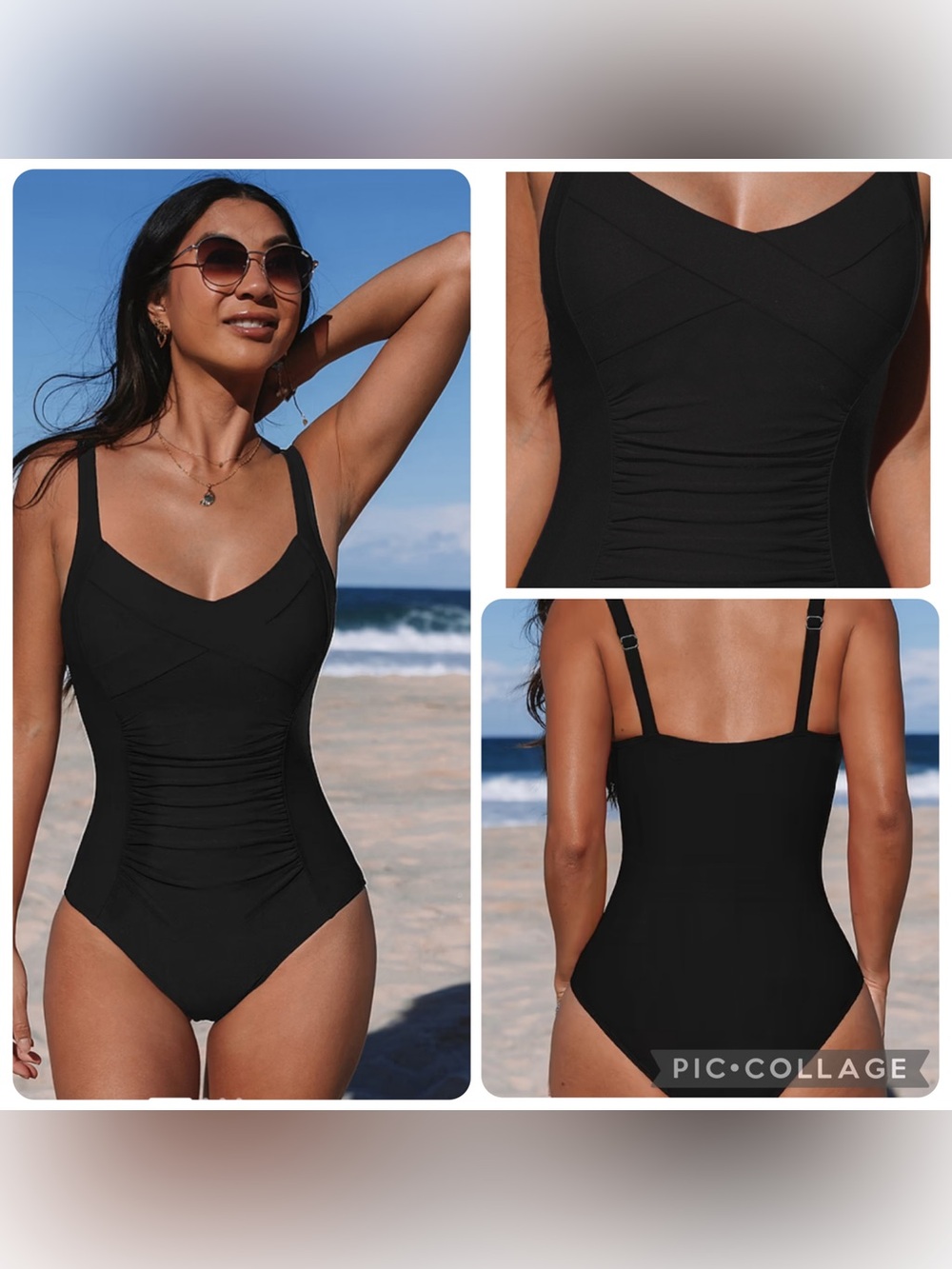 NWT CupShe Black Ruched Tummy Control One-Piece Swimsuit size XXL
